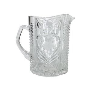 Vintage Heavy Cut-to-Clear Etched/Frosted Rose Heart Floral Crystal Pitcher, 9”